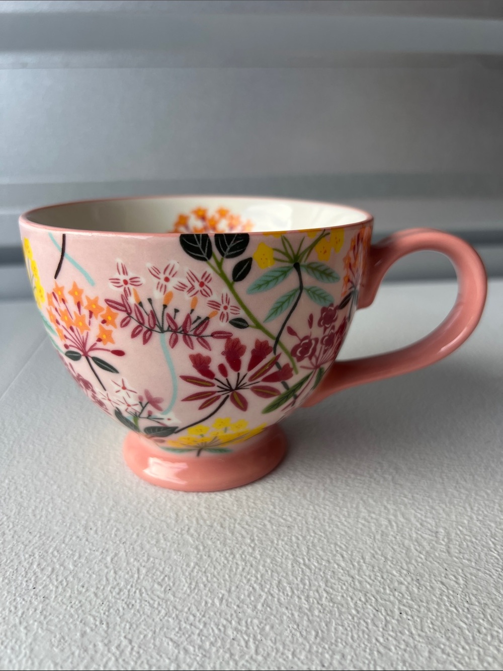 Floral Pink Ceramic Pedestal Teacup - coffee grace teaware z13